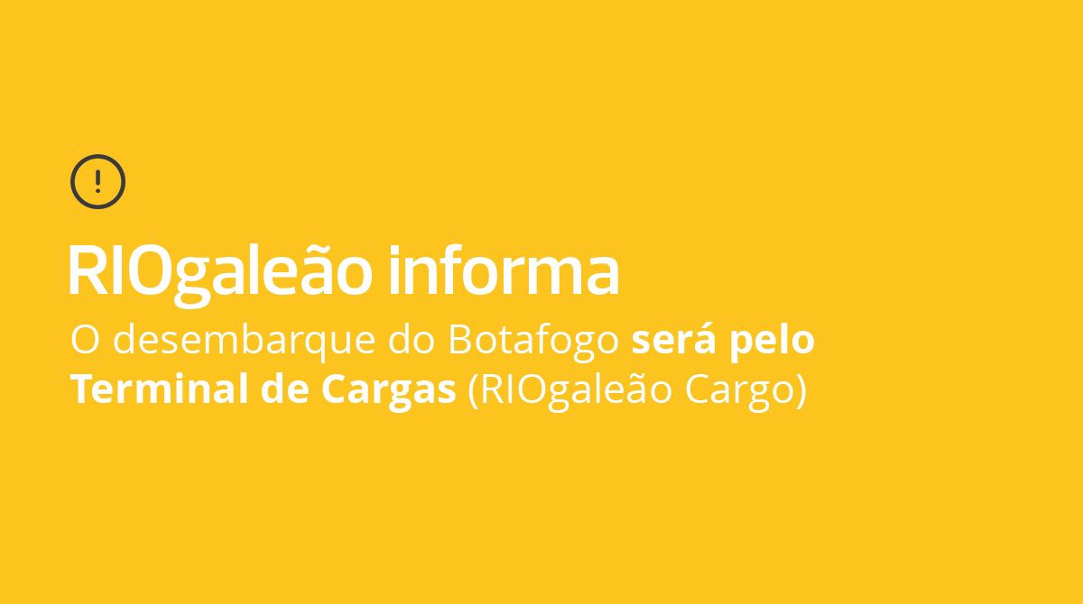 Atenção, torcida do Fogão!

O RIOgaleão informa que o desembarque do time do Botafogo será pelo nosso Terminal de Cargas (RIOgaleão Cargo).

Os jogadores não irão passar pelos terminais de desembarque de passageiros ou pelo Salão Nobre.