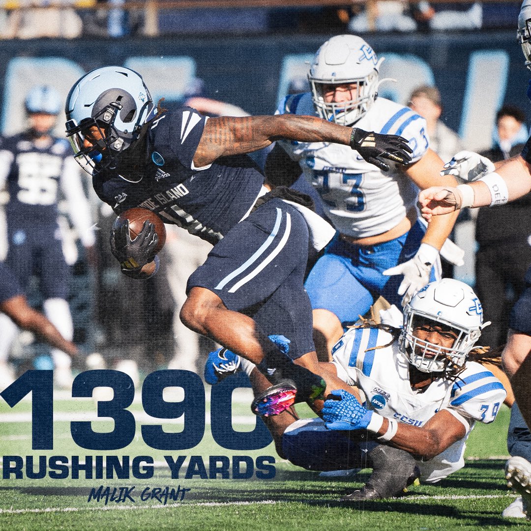 Rhody Football (@rhodyfootball) on Twitter photo 🚨 NEW RECORD 🚨
<a href="/humbleMalik2/">Malik “Showtime” Grant</a> is now Rhody’s all-time leader in single-season rushing yards. He broke David Jamison’s mark of 1,302 from 2001🚂😱
#3MoreFeet 🚨 NEW RECORD 🚨
<a href="/humbleMalik2/">Malik “Showtime” Grant</a> is now Rhody’s all-time leader in single-season rushing yards. He broke David Jamison’s mark of 1,302 from 2001🚂😱
#3MoreFeet