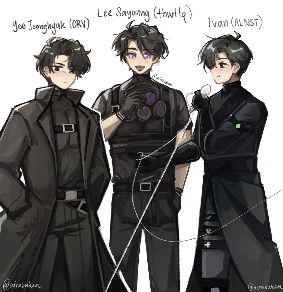 yaoi men with side swept bangs and wearing black with an