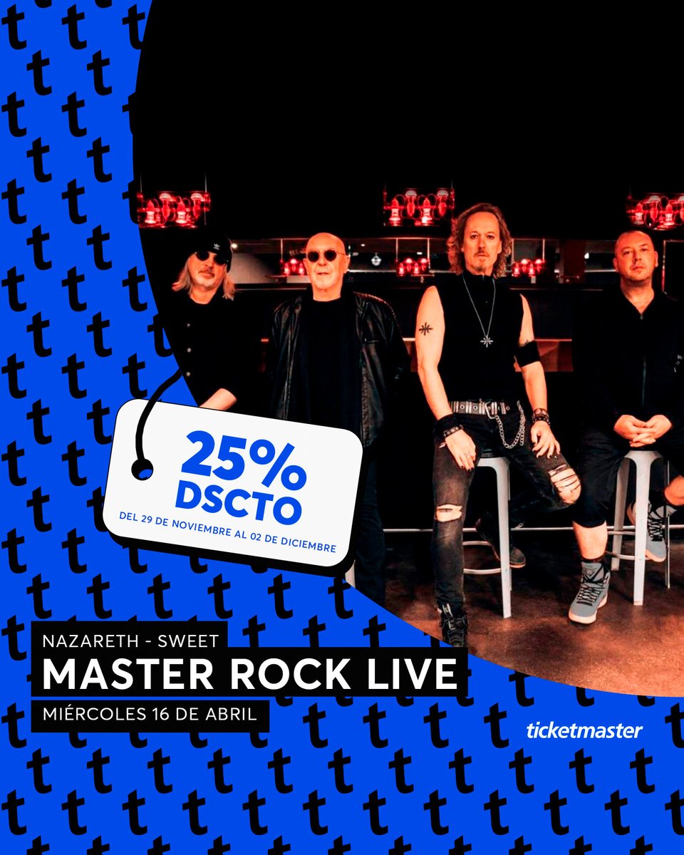 TicketmasterPE's tweet image. ¡El #rock también es parte del #CYBERWEEKEND!🤯💙

Hasta el 02 de diciembre aprovecha de estos dsctos exclusivos en tus entradas para disfrutar de estos conciertos🤘🏻🎸

*Aplican T&amp;amp;C’s

🎫Entradas en Ticketmaster.pe▶️ bit.ly/3ZarxlR