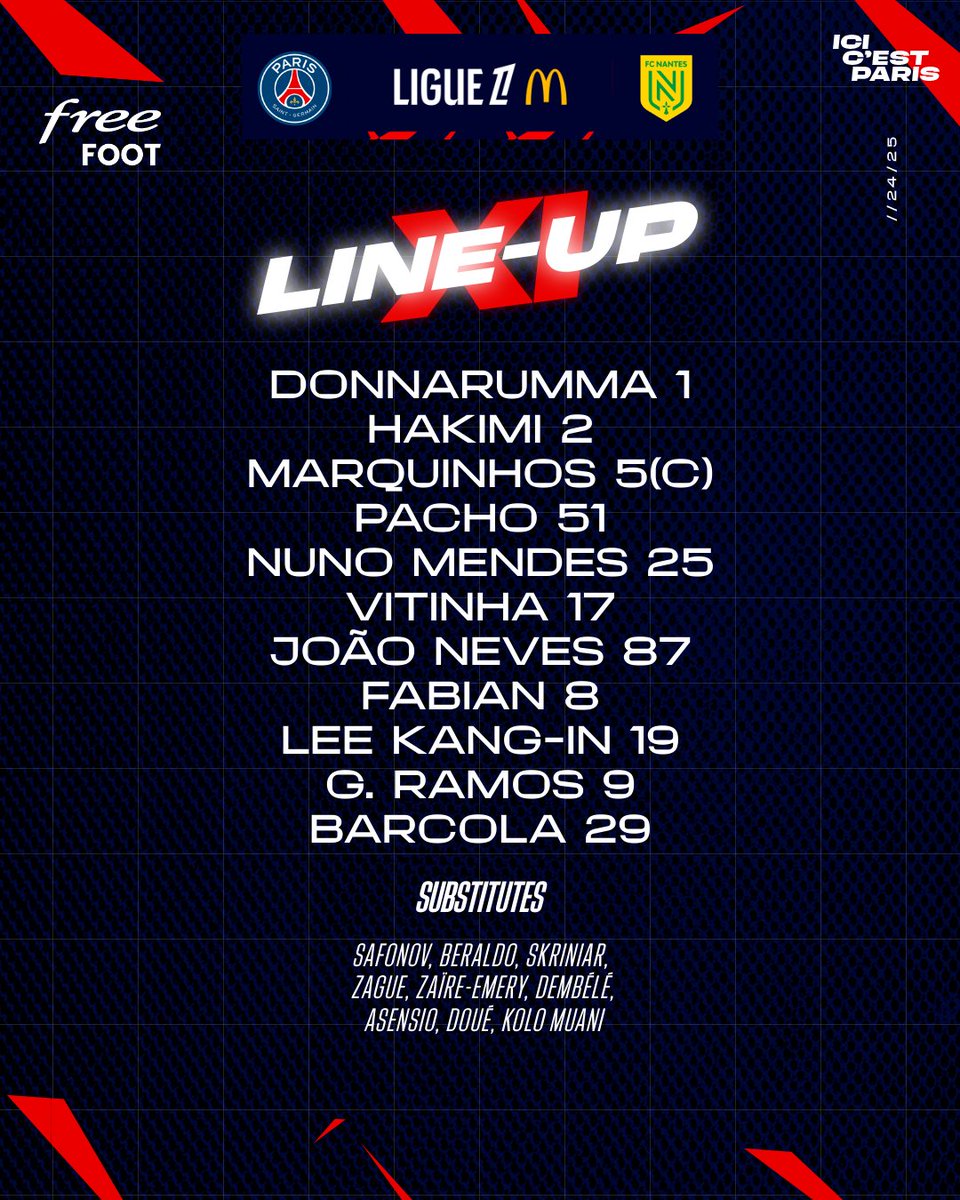 LCParisien's tweet photo. 🚨📋La composition officielle du PSG !
Ramos titulaire bon match à tous ❤️💙 https://t.co/NZW17kR1Un