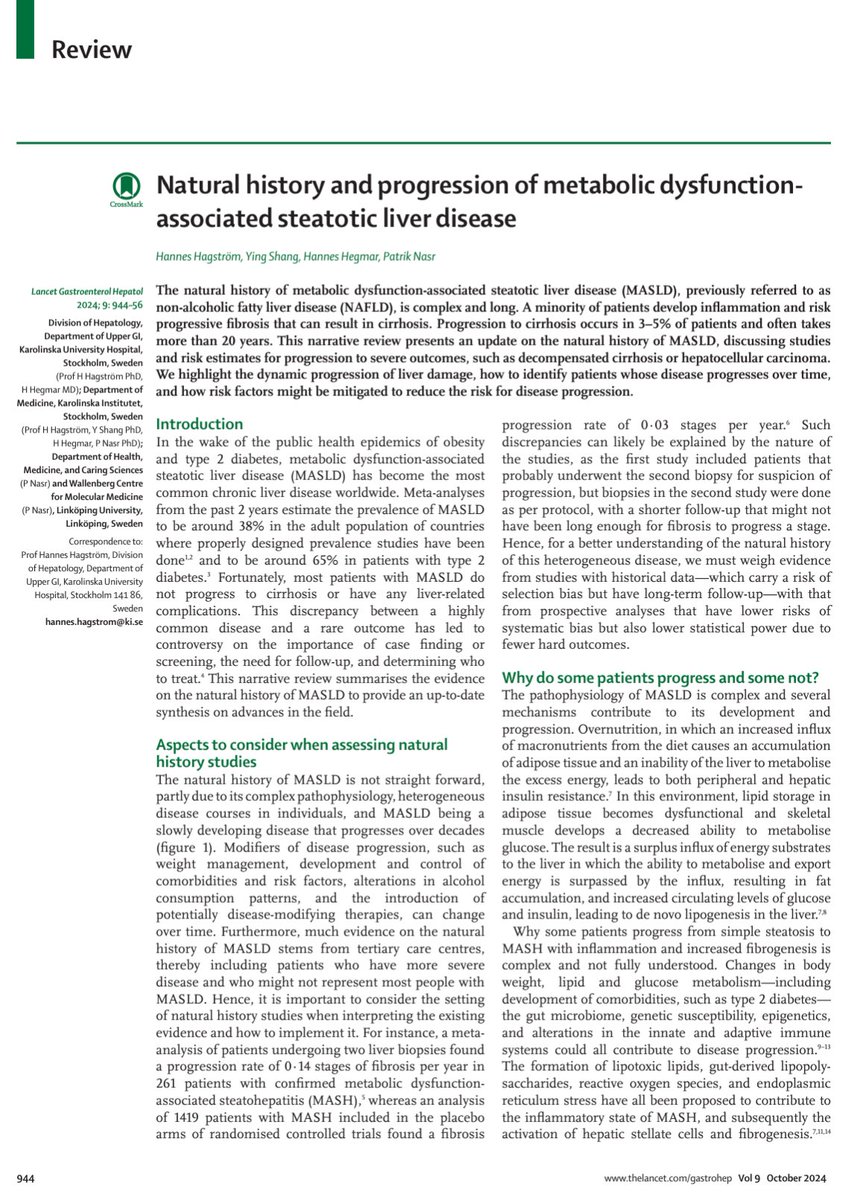 Top 2024 Article: Natural history and progression of metabolic dysfunction-associated steatotic liver disease.
thelancet.com/journals/langa…