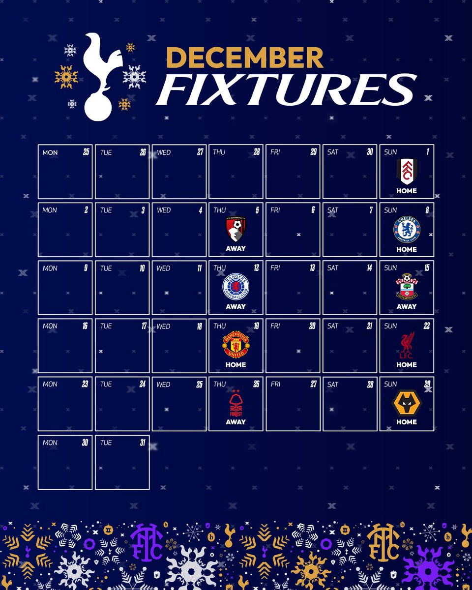 SpursOfficial's tweet photo. December at a glance 🗓️ https://t.co/40vYTVmxXA