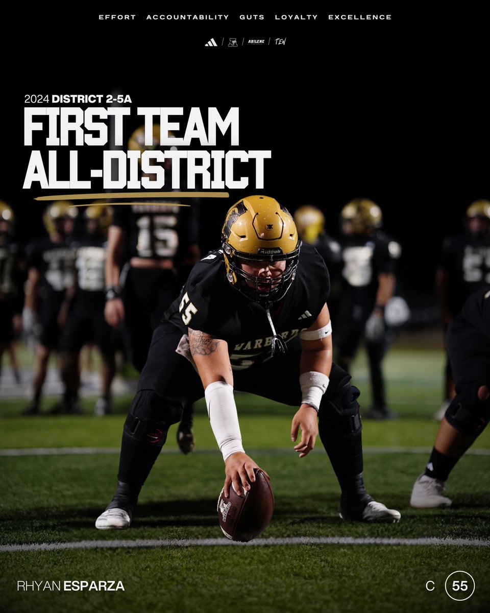 AbileneEagleFB's tweet photo. 2024 District 2-5A
First Team All-District
Rhyan Esparza | C | 55
#TEW | #Warbirds https://t.co/oq9zATFPva