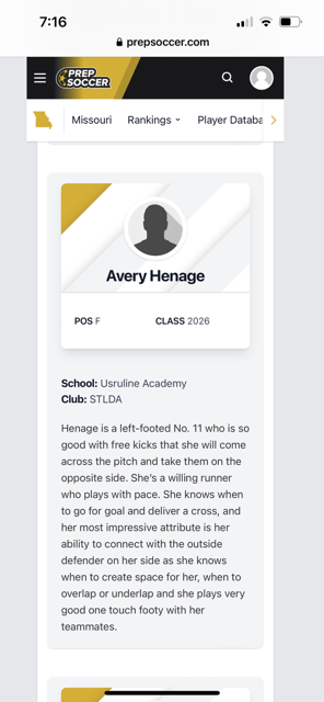 Class 0f 2027 <a href="/08Academy/">STLDA 2008 GA</a> <a href="/STLDASoccer/">StLouisDAsoccer</a> <a href="/PrepSoccer/">Prep Soccer ⚽️</a> <a href="/mattsmithsoccer/">Matt Smith</a> 
Avery Henage Soccer Highlight  2023-24