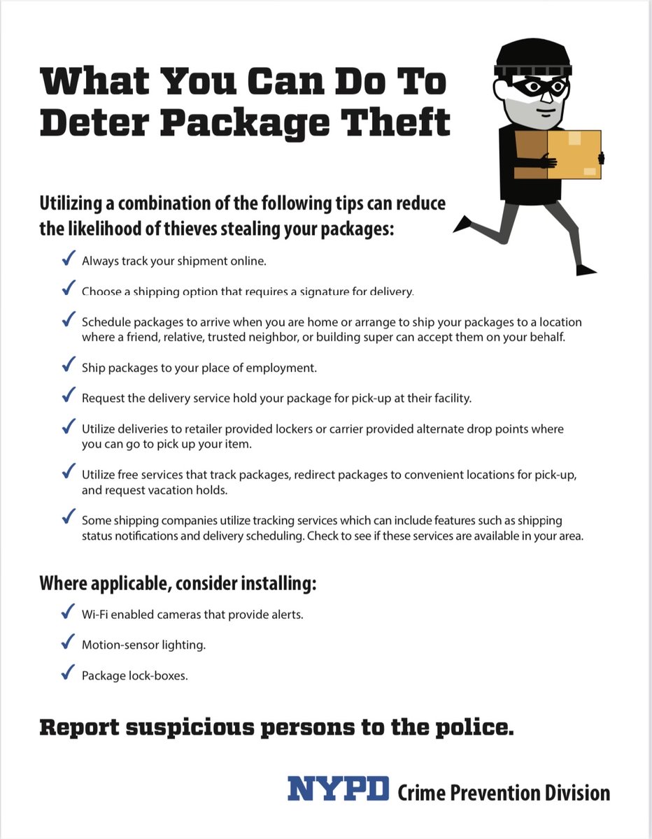 NYPD78Pct's tweet image. With the holiday season approaching, there is a heightened need to purchase gifts, resulting in an increase in package deliveries and the unfortunate rise in package thefts. Below are some effective tips to prevent theft of packages from your property