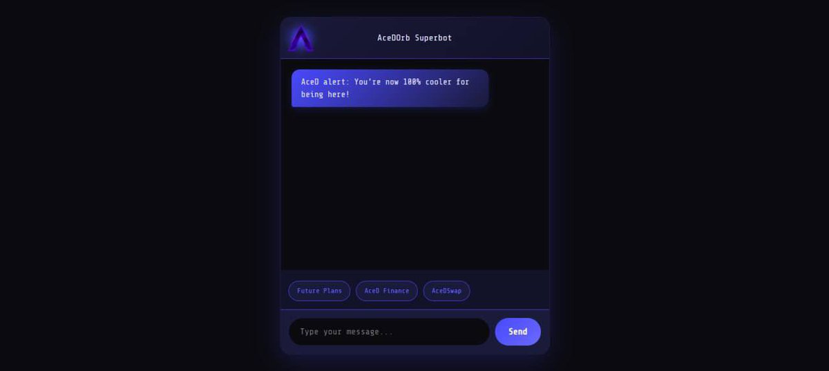 $AceD just released their first #AI Agent. This will be a superior project in the #DeFi and #AI space. Staking and AceDSwap coming.

Raydium has a true competitor in $AceD.

The Presale is live 🟢

AceDOrb 🟣 SuperBot #AI

Little surprise for everyone, This bot isn’t just smart,