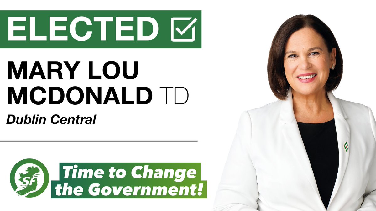 sinnfeinireland's tweet photo. Mary Lou McDonald TD elected in Dublin central https://t.co/uEEvAOzmRL