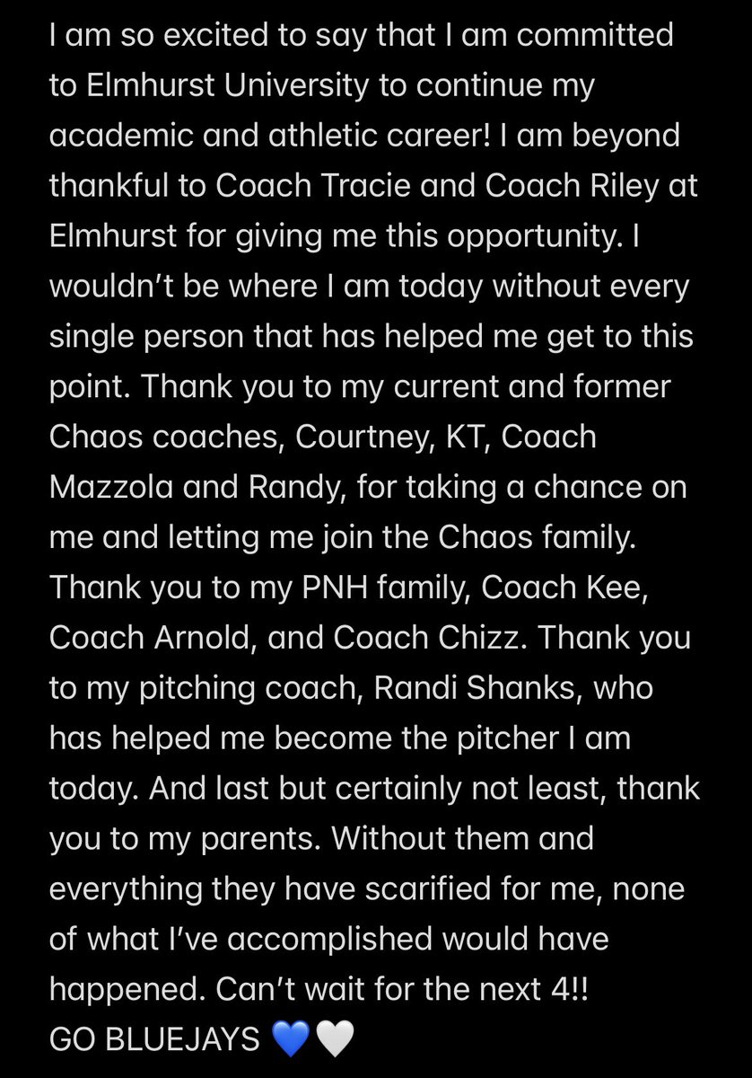 Go Bluejays!! 💙🤍 <a href="/ElmhurstU_SB/">Elmhurst Softball</a> <a href="/AdixZins/">Tracie Adix-Zins</a> <a href="/stlchaos18u/">St. Louis Chaos 18U-Gentile</a> <a href="/PNHSoftball/">PN Softball</a> <a href="/coacharnold9/">Elaine Arnold</a> <a href="/DrRandiDavis/">Randi Davis Shanks</a>