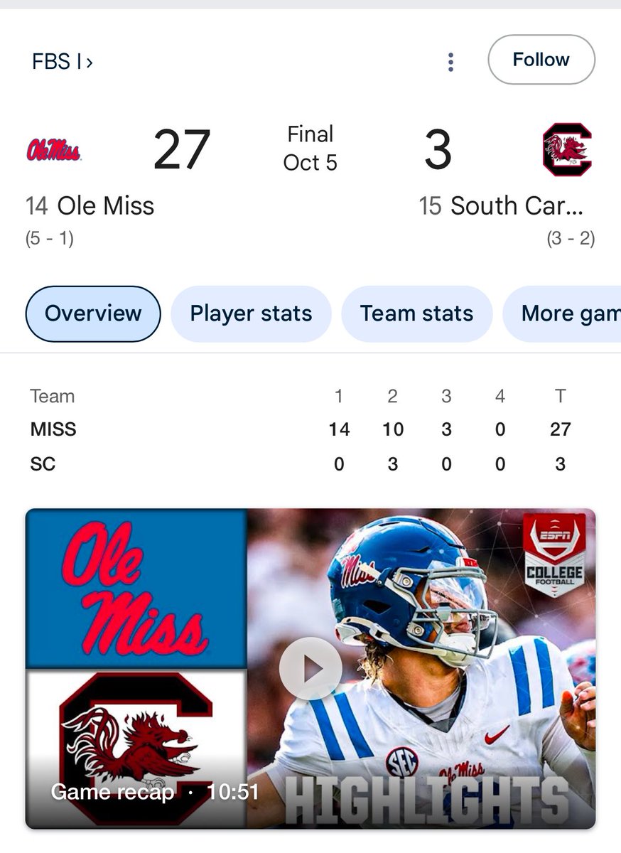 I WILL SAY IT AGAIN. South Carolina should not jump Ole Miss ‼️

Same record and we blew them out at home🤷‍♂️