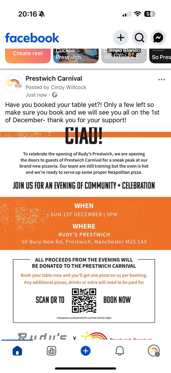 Prestwich Carnival 2025 (@prestwichcarni) on Twitter photo FREE pizza per booking for supporters of #Prestwich Carnival at NEW Rudy's Prestwich on Sunday 1 Dec, 5pm
PROCEEDS ON THE NIGHT ARE IN AID OF PRESTWICH CARNIVAL!
rudyspizza.co.uk/prestwich-carn
Final few tables released!
<a href="/PrestwichCircle/">Prestwich Circle</a> <a href="/ForumPrestwich/">Prestwich Village Forum</a> <a href="/BuryTimes/">Bury Times</a> <a href="/PwichArtsFest/">Prestwich Arts Festival</a> FREE pizza per booking for supporters of #Prestwich Carnival at NEW Rudy's Prestwich on Sunday 1 Dec, 5pm
PROCEEDS ON THE NIGHT ARE IN AID OF PRESTWICH CARNIVAL!
rudyspizza.co.uk/prestwich-carn
Final few tables released!
<a href="/PrestwichCircle/">Prestwich Circle</a> <a href="/ForumPrestwich/">Prestwich Village Forum</a> <a href="/BuryTimes/">Bury Times</a> <a href="/PwichArtsFest/">Prestwich Arts Festival</a>