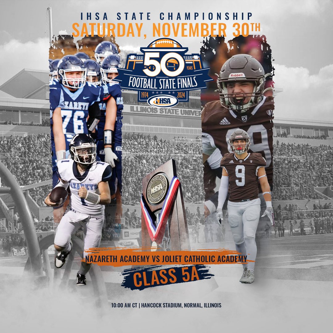 Final:

Nazareth - 29
Joliet Catholic - 27

The Hilltoppers lose a heartbreaker after a great fourth quarter comeback. Thank you to our seniors, who had an incredible run with three state trophies in their four years. #GoHill