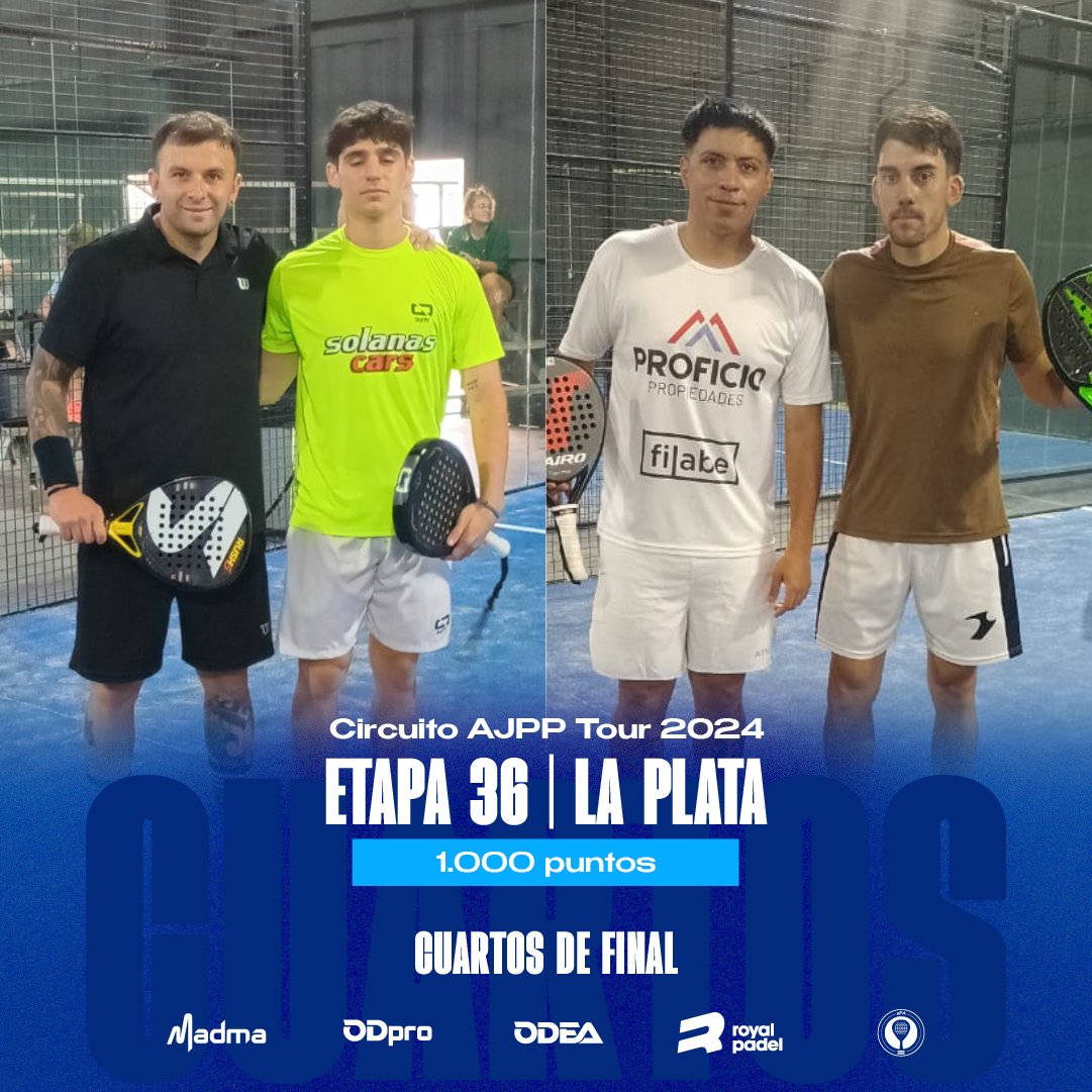 📢 𝗖𝗨𝗔𝗥𝗧𝗢𝗦 𝗗𝗘 𝗙𝗜𝗡𝗔𝗟 #1 - 𝗘𝘁𝗮𝗽𝗮 3️⃣6️⃣ - 𝗟𝗮 𝗣𝗹𝗮𝘁𝗮 𝟭.𝟬𝟬𝟬 𝗣𝘂𝗻𝘁𝗼𝘀 - 𝗕𝘂𝗲𝗻𝗼𝘀 𝗔𝗶𝗿𝗲𝘀 🇦🇷

🕕 18:00 hs | M. Lombardi - S. Nicocia 🆚 M. Gorgerino - F. Gómez

#AJPP1000LaPlata
<a href="/padel_apa/">Asociación Pádel Argentino (APA)</a>