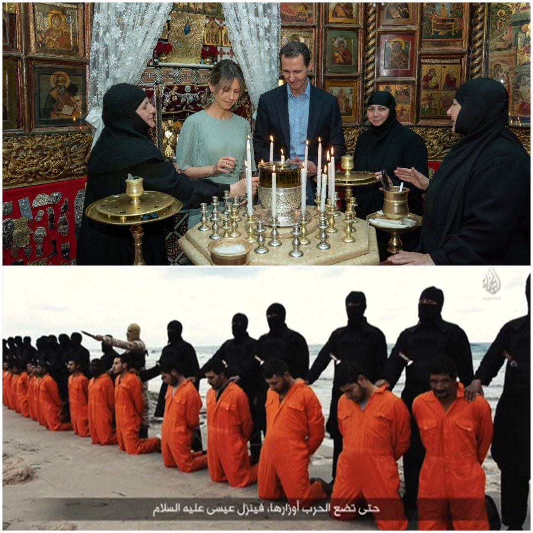 EniorJimenez's tweet photo. Esto es demasiado fácil:

🇸🇾O se está del lado de Bashar al-Assad, protector de las comunidades cristianas más antiguas y continuas de Siria.
🩸O se está del lado de ISIS, apoyado por mercenarios entrenados por Estados Unidos e Israel que decapitan Cristianos en su yihad islámico. 

* Por cierto, la foto de abajo son 20 cristianos egipcios que fueron decapitados por ISIS en una playa de Libia.

Occidente derrocó a Irak.
Occidente derrocó a Libia.
Occidente derrocó a Somalia.
Occidente derrocó a Palestina.
Occidente derrocó a Afganistán
Occidente quiere ahora derrocar a Siria, y pronto a Irán.

Dejando un completo caos y vació de poder en la región, el terreno fértil para el verdadero terrorismo islámico.

Y todo, en beneficio de un sólo actor en la región: Israel.