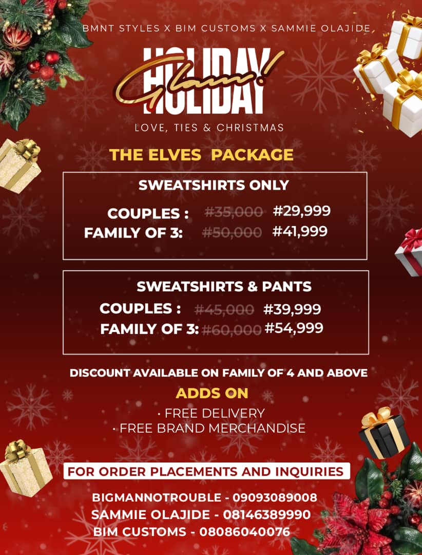 bigmanotrouble's tweet image. &quot;Christmas is a time for family, friends and moments to Cherish&quot;
At HOLIDAY GLAMS, we are invested in helping create long-lasting memories with your loved ones this Christmas season!🎄🎁🌲🎅🇨🇽
ENJOY exciting add ons
• FREE DELIVERIES
• PHOTOSHOOT SESSIONS 
•FREE MERCH ITEMS