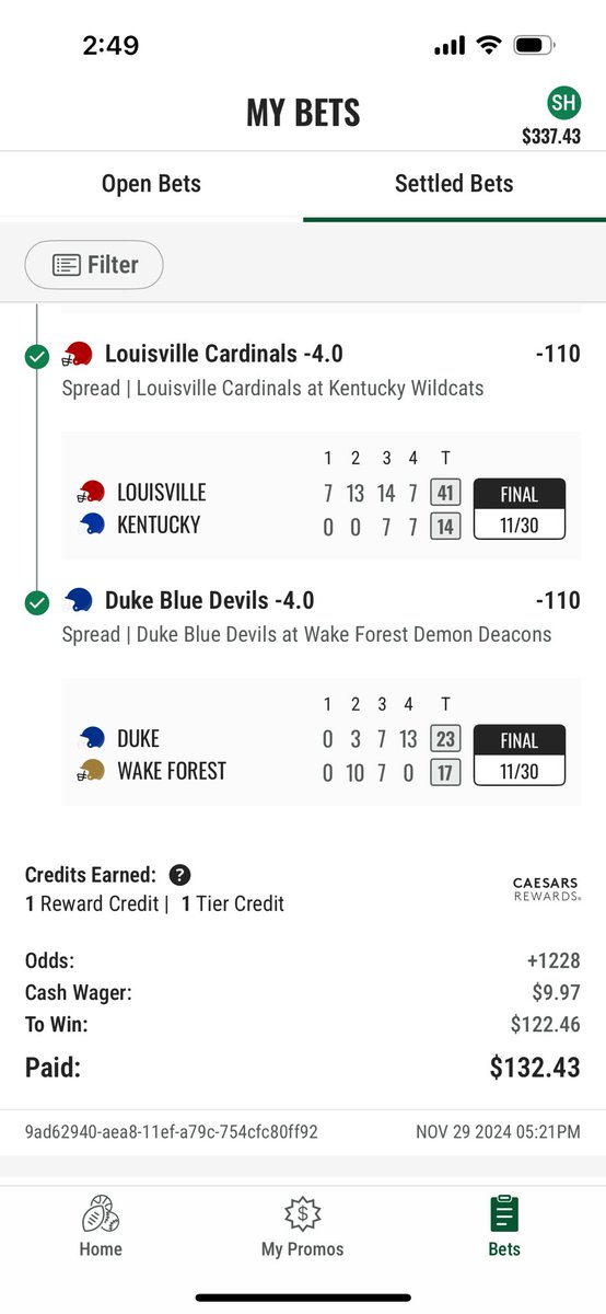 shreck54's tweet photo. @CodyBrownBets So I did my own ladder bet from my win yesterday.  Here is what I hit today. https://t.co/5DAkGQh6Le
