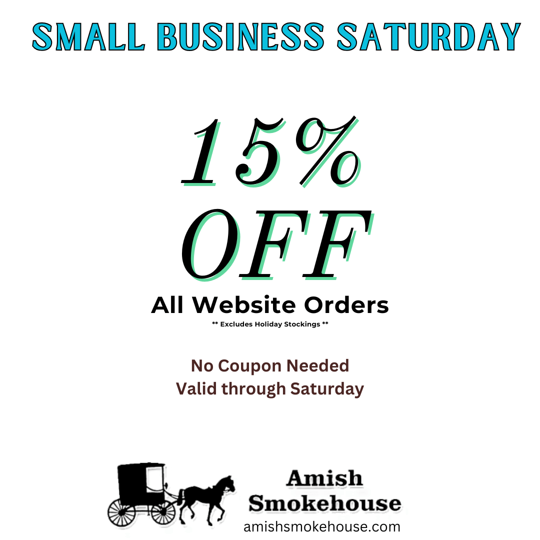 Small Business Saturday Special!  Our 15% sale is on its last day!  Save now on our website amishsmokehouse.com !

#smallbusiness #smallbusinesssupportingsmallbusiness #smallbusinesssaturday2024 #BeefJerkyLovers #JerkyTime #JerkyAddict #JerkyLife #SmokedGoodness #JerkyTreats