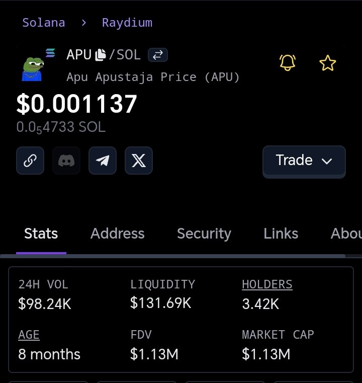 <a href="/Dior100x/">Dior</a> Lock into $APU/SOL, guys! Their market cap is looking good with diamond-handed holders 🐸🐸 Ca- ECutGg12PNhqhkvnH1s1FcuXgCDzKDNhSf5aLtANioR7
<a href="/ApuSolFrens/">Apu Apustaja SOL</a>