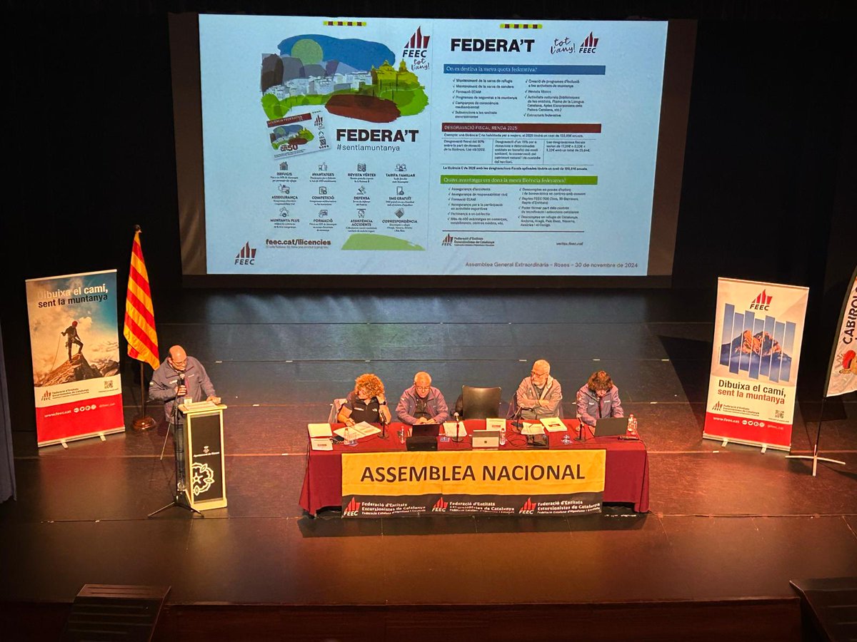 Unanimitat de l' #agefeec per a començar l'exercici 2⃣0⃣2⃣5⃣ amb un pressupost de més de 6M d'euros. 

La FEEC presenta a #Roses la nova imatge i les novetats de la llicència federativa de cara al pròxim any. 

🔗tuit.cat/vxr60

#sentlamuntanya #sommuntanya #somentitats