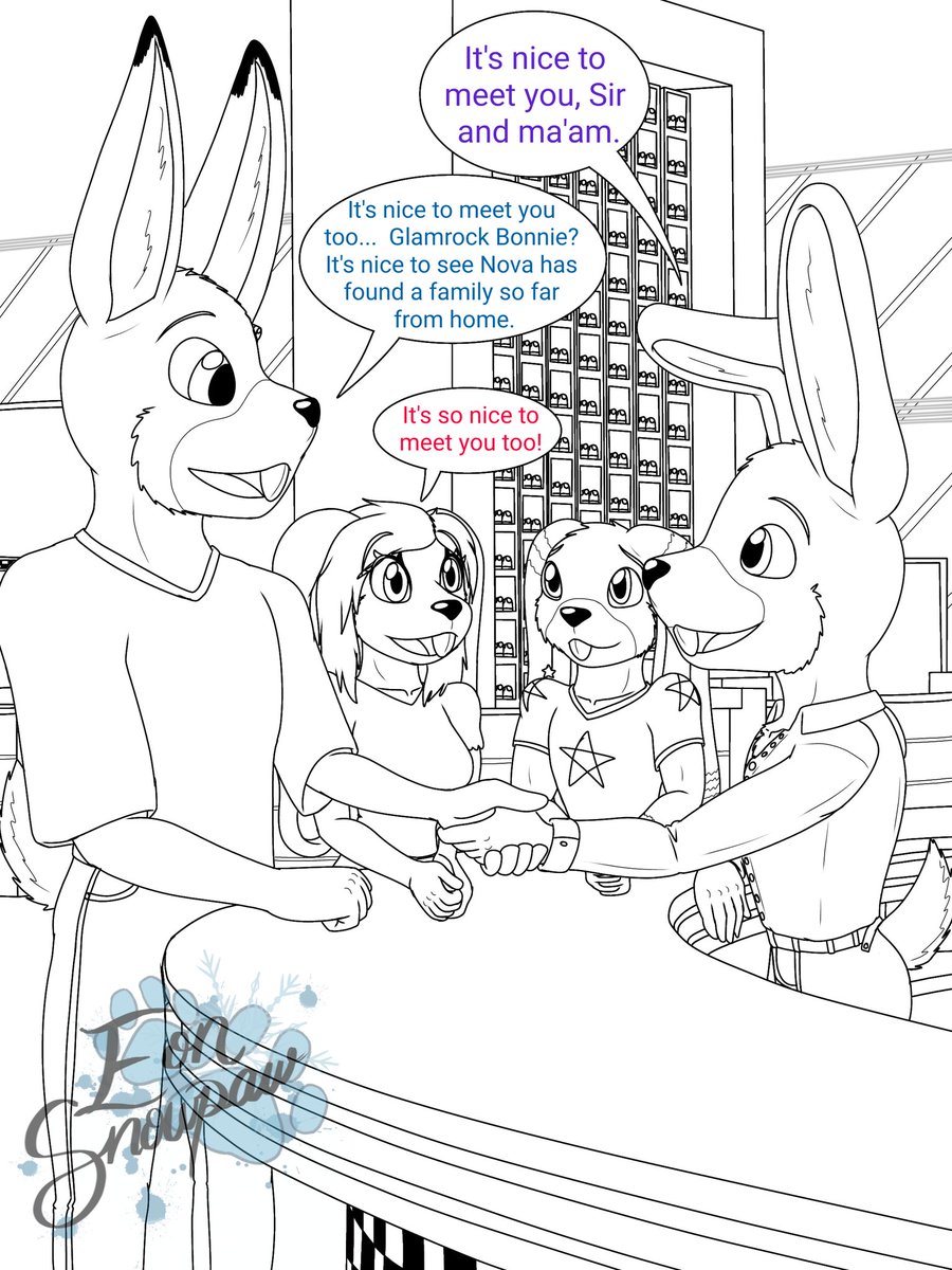 Eon7Snowpaw's tweet photo. (1/3) Nova showing the parents around the plex! sorry this one took so long o.o; but thank you for your patience!!!!!
#fnafau #fnafselfinsert #nova #glamrockfreddy #glamrockchica #montgomerygator #roxannewolf #glamrockbonnie #roxyraceway #fazerblast #montygolf #elchip https://t.co/mWLqSTvosi