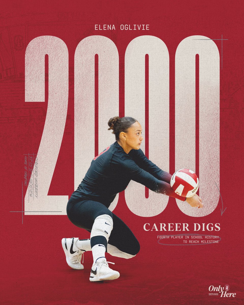 Joining the 2K club‼️

Elena Oglivie becomes the fourth player in program history to register 2,000 career digs 👏

#GoStanford