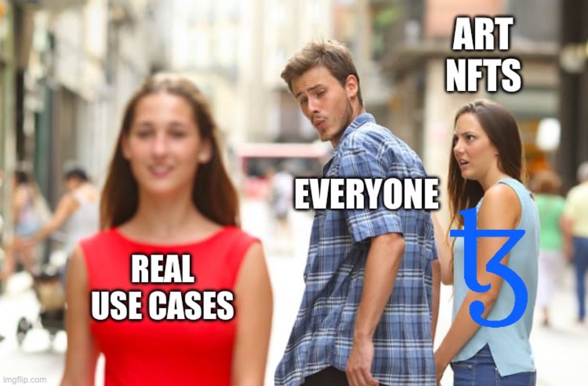 The #Tezos artwork strategy &amp; sport sponsorships are expensive waste of time failures. Stop pushing NFTs as a primary <a href="/Tezos/">Tezos</a> usecase. NFTs were a toy 5 years ago &amp; every other serious Blockchain has moved on. Get serious. Build real financial use cases or watch this rally fizzle.