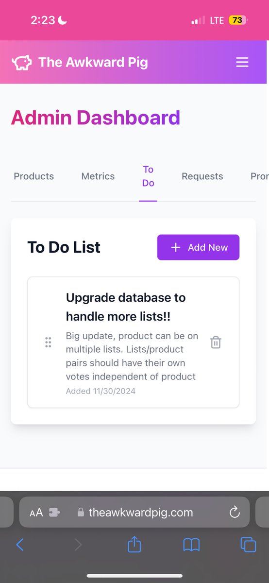 CamFortin's tweet photo. Made myself a todo list my cofounder and I can easily update on the go. Took me ten minutes last night with @boltdotnew and now I can get back to enjoying the slopes! @TheAwkwardPig #sassisdead #rollyourown #producthacker https://t.co/IPiiTT5zeF
