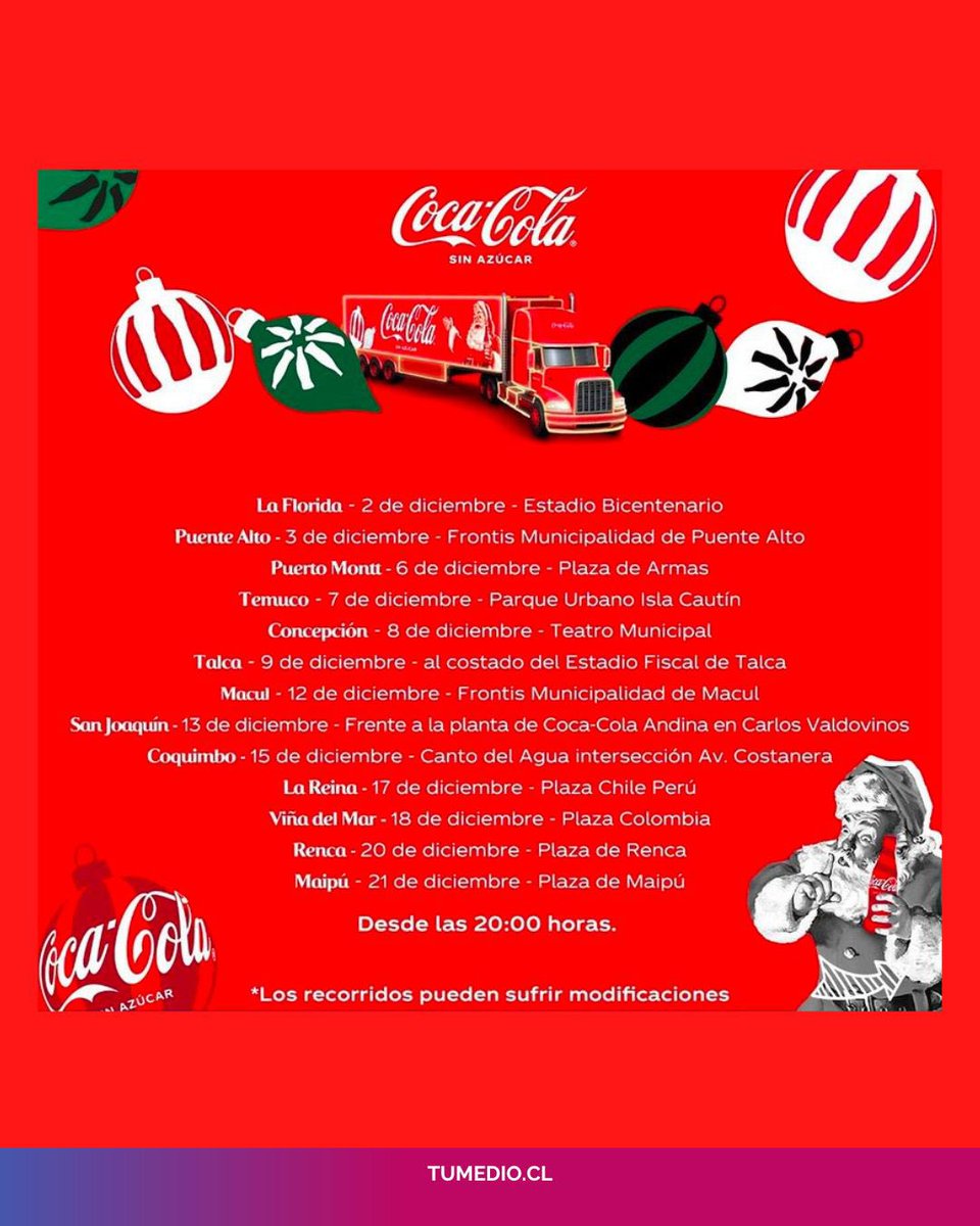TuMedio's tweet photo. Caravana Navideña Coca-Cola sin azúcar 

@CocaCola anunció que este 2024 tendrá de regreso su icónica Caravana Navideña, evento gratuito que iluminará las calles de la ciudad con escenas típicas de la Navidad y clásicos personajes. https://t.co/Ty8jF1Swd8
