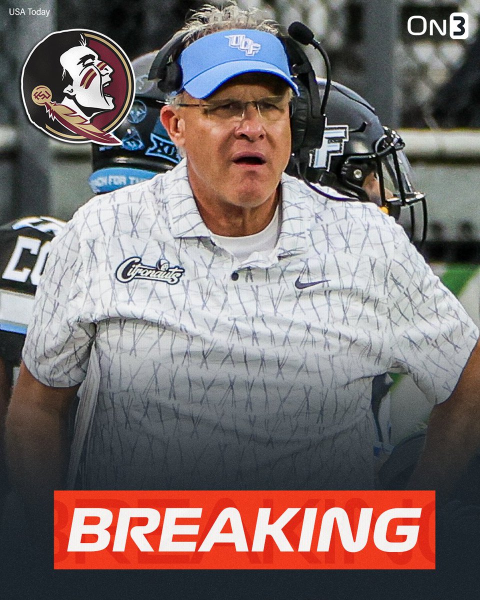 On3's tweet photo. BREAKING: Gus Malzahn is resigning as UCF's head coach to become the next offensive coordinator at Florida State, per @PeteThamel🤯

https://t.co/aRDTiX6PNO