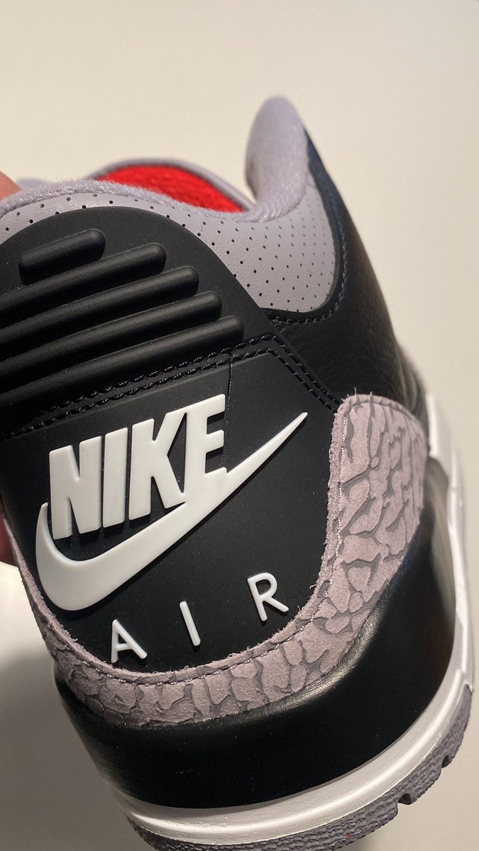 Barrymcaukner's tweet photo. @Nike @Jumpman23 How are ya’ll gonna have quality control this bad? My pair came with the back heel tab CRACKED. #Nike #SNKRS #jordanbrand #blackcement3 #blackcement3s https://t.co/hD7BdLzpKM