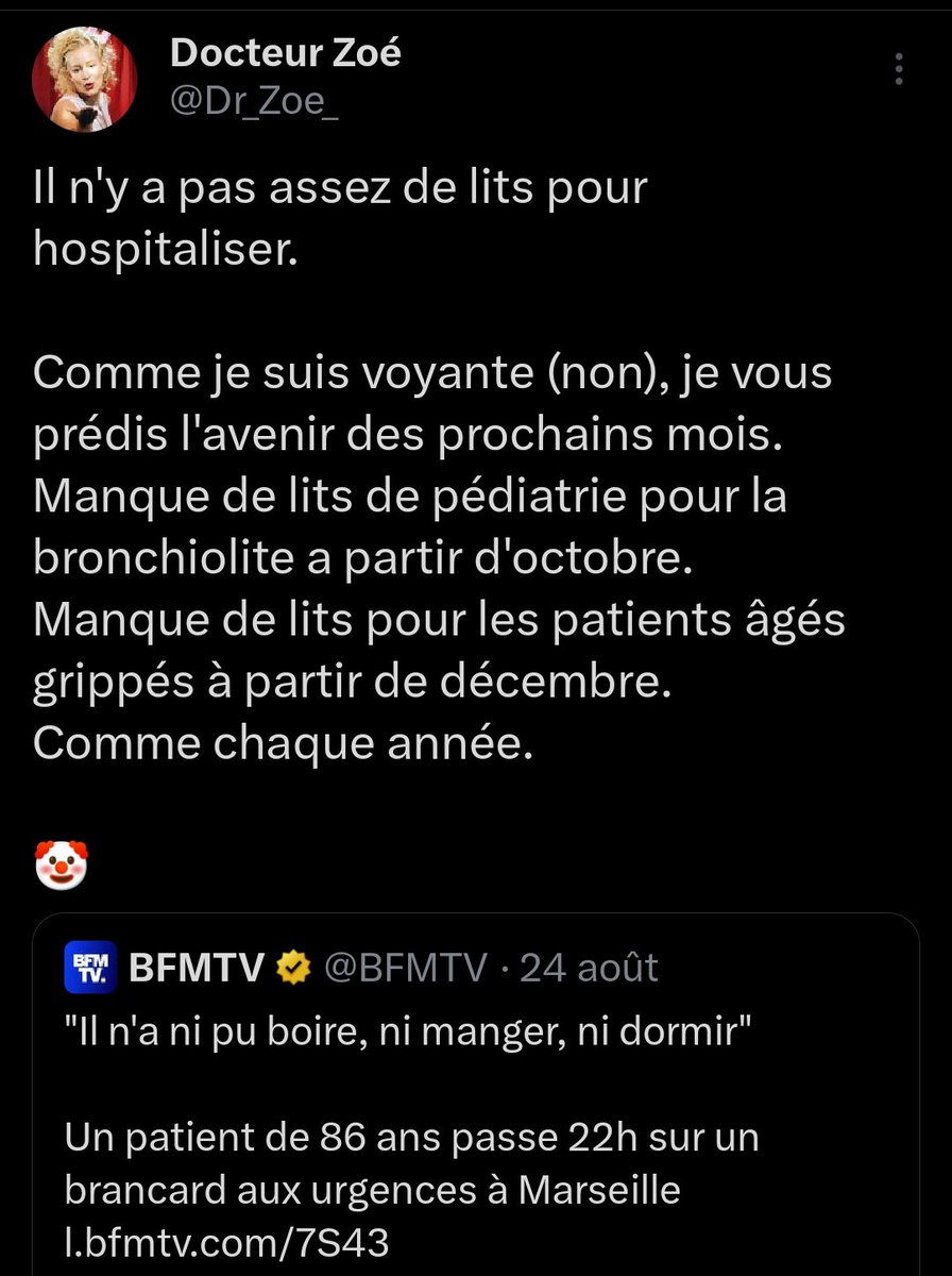 Dr_Zoe_'s tweet photo. Chaque. Putain. D'année.
C'est la même chose.

Je vous remets mon tweet de fin août
Je ne suis pas devin, je vis juste dans un pays où ceux qui saccagent les services publics s'étonnent des conséquences de leurs politiques
Chaque. Putain. D'année.

(Des gosses risquent de mourir) https://t.co/7M60dTHbVv
