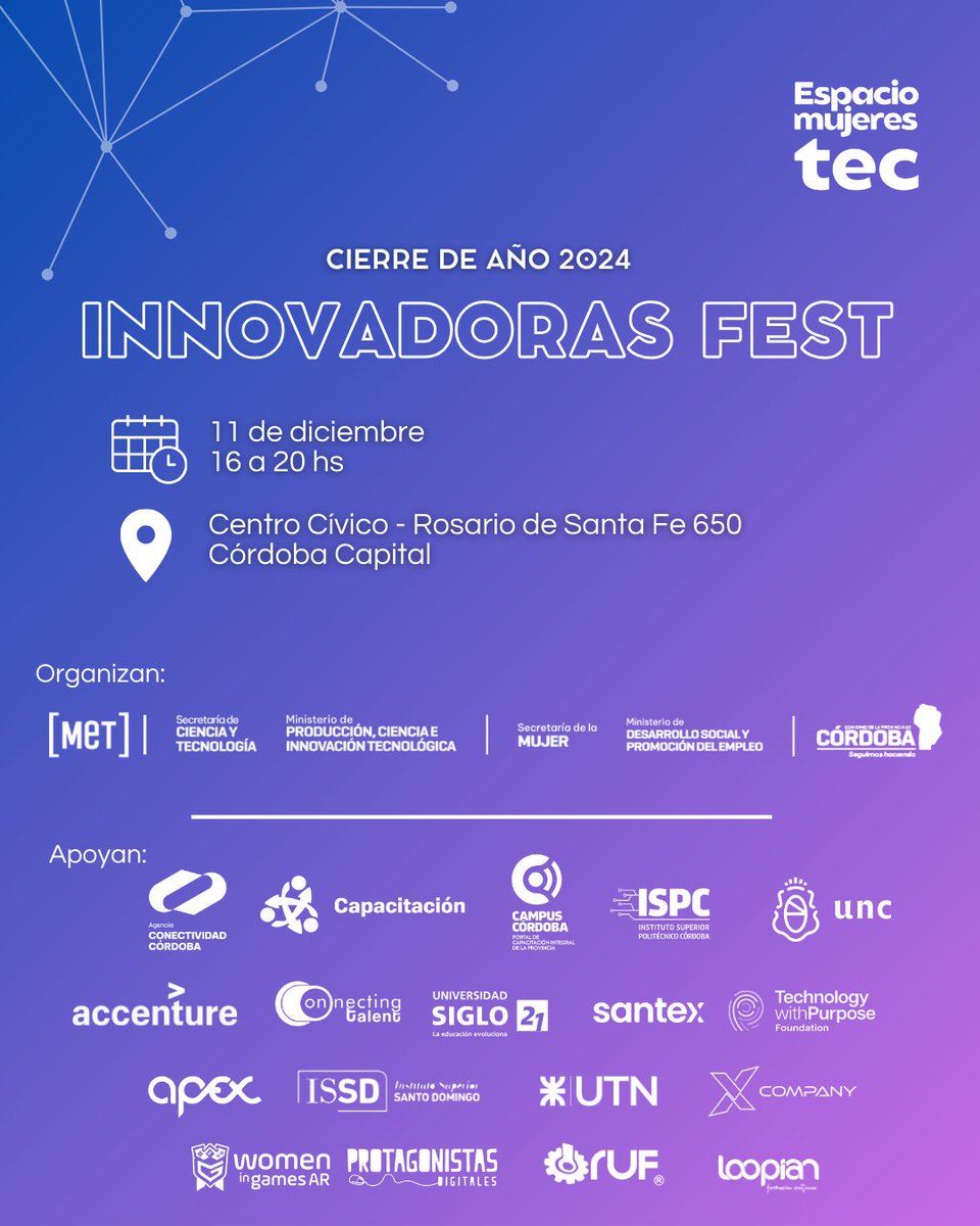 ¡Te invitamos a Innovadoras Fest! 🌟 ➡️
Un evento único para conectar a mujeres y diversidades de género con el potencial del mundo de la tecnología y acercarlas a empresas que valoran y buscan talentos innovadores. 💻✨
Inscribite acá 👉 forms.gle/qZNjgxvK68AVgh…
