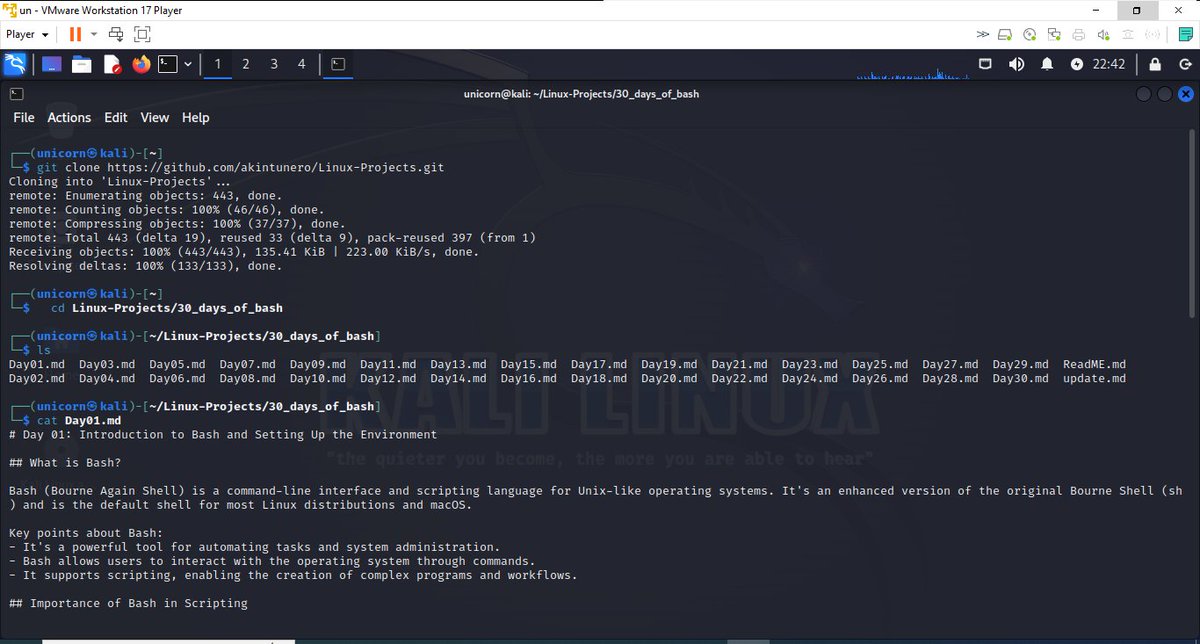 cyber_with_tega's tweet image. Day 1
#30daysofbashscripting
@akintunero 

Learnt the concept of Git and  github before getting my hands dirty
Cloned the repository given 
First time doing this and it really felt good. 

Kali linux
Learnt how basic commands work
mkdir
cd
touch
Ls 
echo