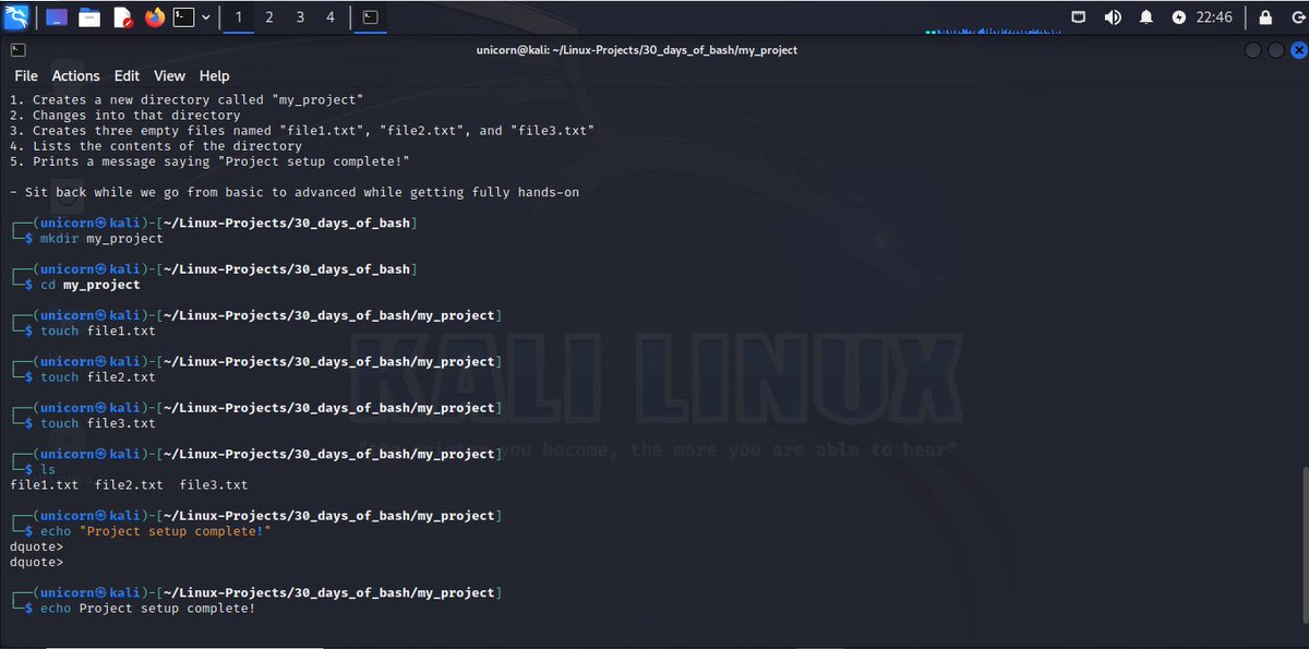 cyber_with_tega's tweet image. Day 1
#30daysofbashscripting
@akintunero 

Learnt the concept of Git and  github before getting my hands dirty
Cloned the repository given 
First time doing this and it really felt good. 

Kali linux
Learnt how basic commands work
mkdir
cd
touch
Ls 
echo