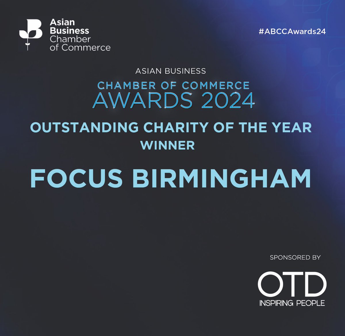 Asian Business Chamber of Commerce (ABCC) (@asianbizchamber) on Twitter photo Congratulations <a href="/focusbirmingham/">Focus Birmingham</a> on winning Outstanding Charity of the Year! 💫
Award sponsored by Our Training Department.
#ABCCAwards24 Congratulations <a href="/focusbirmingham/">Focus Birmingham</a> on winning Outstanding Charity of the Year! 💫
Award sponsored by Our Training Department.
#ABCCAwards24