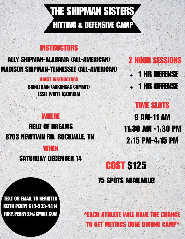 Great camp opportunity!
💥1 Hour Defense
💥1 Hour Offense
📍Rockvale, TN