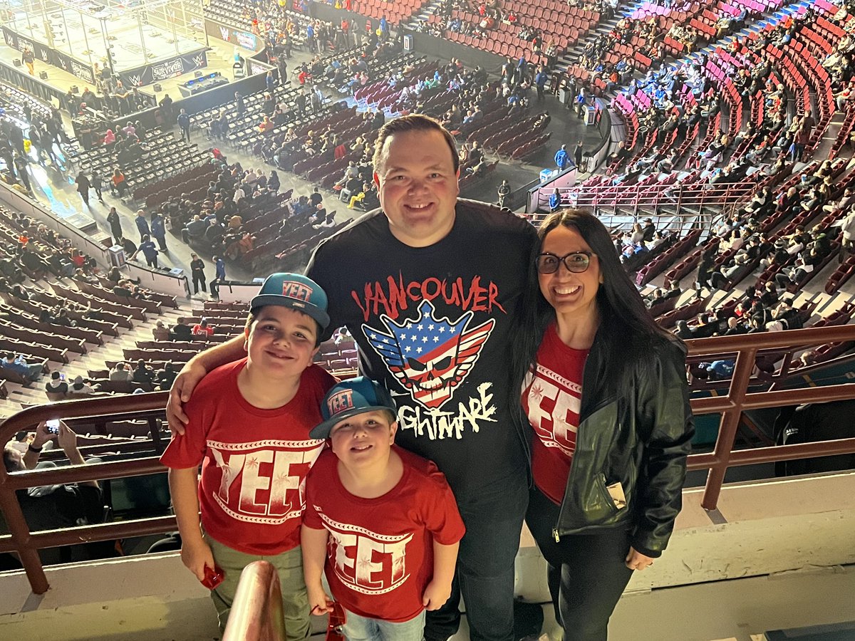 MathewMosher's tweet photo. Anna, Joshua, Luca and I are excited for #SurvivorSeries  #WarGames to start! #WWE #Family https://t.co/qw9KiOiLW6