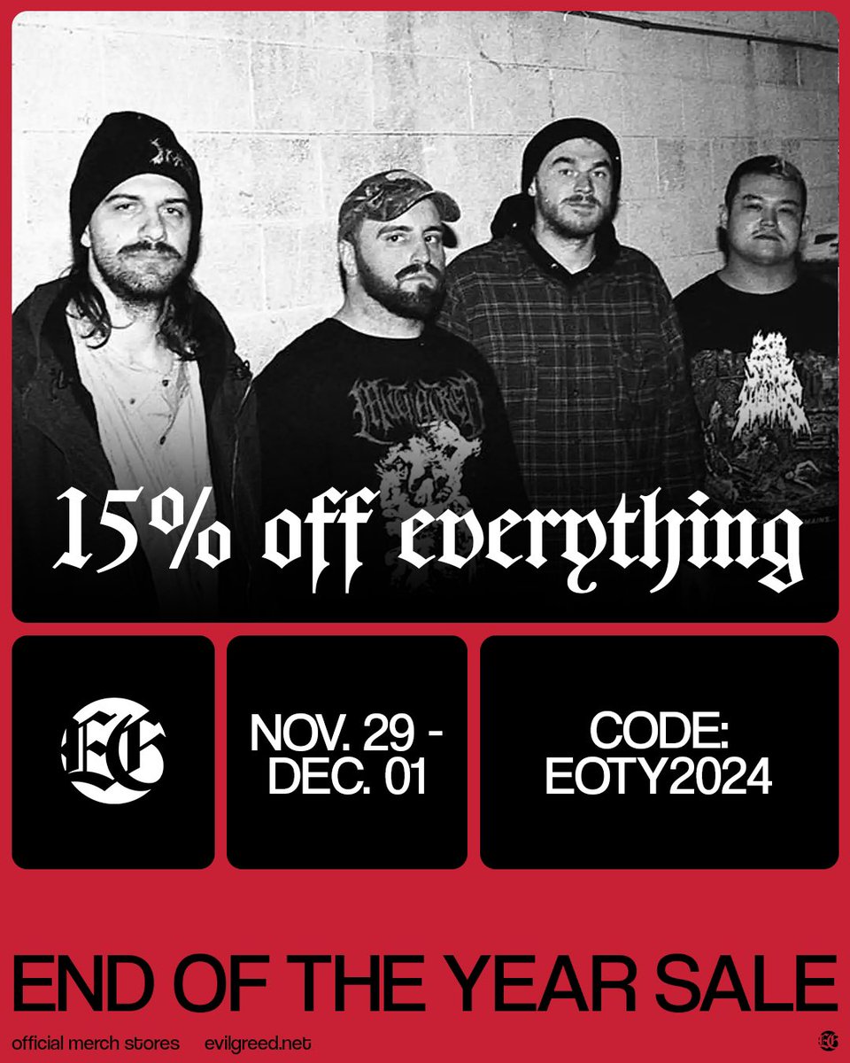 EVIL GREED (@evilgreed) on Twitter photo 15% off everything in the <a href="/sanguisugabogg/">Sanguisugabogg</a> European merch store evilgreed.net until tomorrow December 1st. Use the code: EOTY2024 15% off everything in the <a href="/sanguisugabogg/">Sanguisugabogg</a> European merch store evilgreed.net until tomorrow December 1st. Use the code: EOTY2024