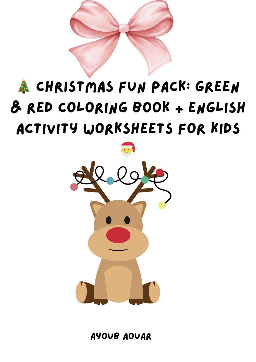 KIAASayoub's tweet image. Buy 🎄 Christmas Fun Pack Green &amp;amp; Red Coloring Book + English Activity Worksheets for Kids 🎅 ayoubsdigitalvault.gumroad.com/l/ChristmasFun… 

#HolidayActivities 🎄
#KidsColoringPages 🎨
#ChristmasWorksheets ✨
#FestiveLearning 🎁
#FamilyChristmasIdeas ❤️
#PrintableChristmasBundle 🖨️
#CreativeHoliday