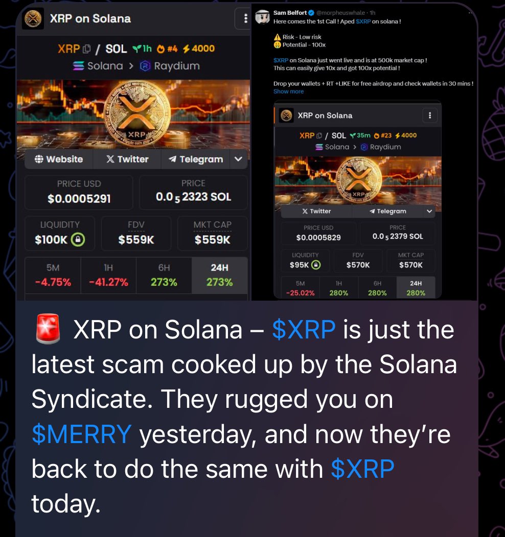 XRPForSolana's tweet photo. We are the real XRP On Solana

The fake one that launched today is a RUG PULL. https://t.co/G0oUquQLCM