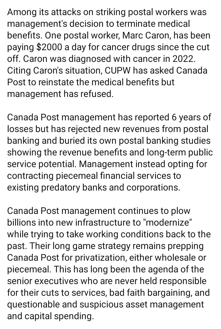 rankandfileca's tweet photo. 💥CANADA POST MANAGEMENT IS THE PROBLEM💥
An overview of the strike now entering its third week. It is a laundry list of management aggression and cruelty on top of a record of incompetence and sabotage of a vital public service. Which side are you on?
#CanadaPostStrike #cupw https://t.co/C4gAm76WRf