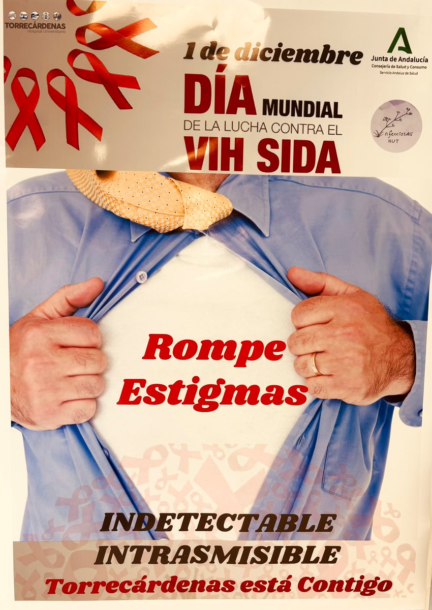 Infecciosas HUT (@infecciosashut) on Twitter photo Como cada 1 de diciembre, se conmemora el día Mundial de la lucha contra el VIH/SIDA. La mayor lucha es contra el estigma que aún existe, no nos cansaremos de recordar que, Indetectable = Intransmisible; siempre estaremos del lado de nuestr@s pacientes <a href="/TorrecardenasHU/">Hospital Universitario Torrecárdenas</a> Como cada 1 de diciembre, se conmemora el día Mundial de la lucha contra el VIH/SIDA. La mayor lucha es contra el estigma que aún existe, no nos cansaremos de recordar que, Indetectable = Intransmisible; siempre estaremos del lado de nuestr@s pacientes <a href="/TorrecardenasHU/">Hospital Universitario Torrecárdenas</a>