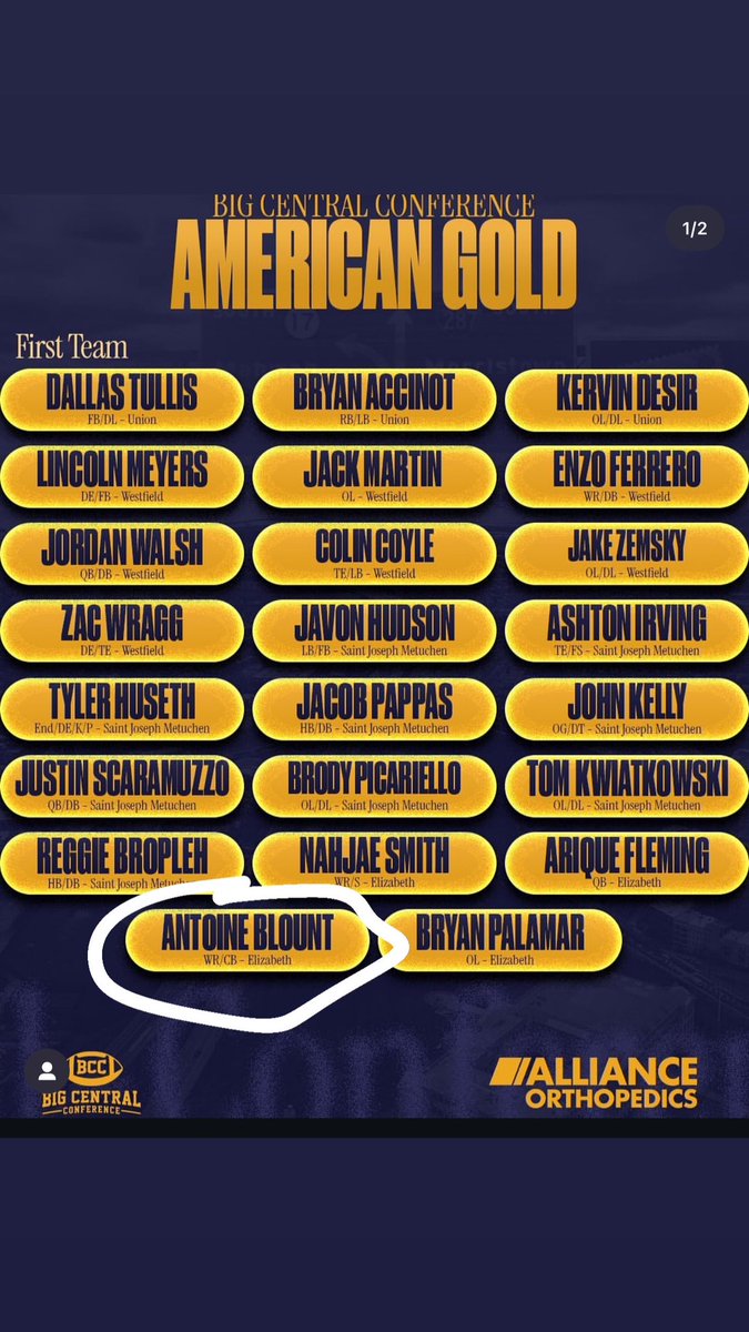 Antoine Blount (@antoine_blount2) on Twitter photo Blessed to be named 1st team American gold
<a href="/CoachKline199/">Eugene Kline</a> <a href="/spotwood_sports/">Quinton Spotwood</a> <a href="/EHSCoachKD/">Kenny Davis #RecruitTheWick</a> <a href="/ElizabethAthle1/">Elizabeth High School Athletics</a> Blessed to be named 1st team American gold
<a href="/CoachKline199/">Eugene Kline</a> <a href="/spotwood_sports/">Quinton Spotwood</a> <a href="/EHSCoachKD/">Kenny Davis #RecruitTheWick</a> <a href="/ElizabethAthle1/">Elizabeth High School Athletics</a>