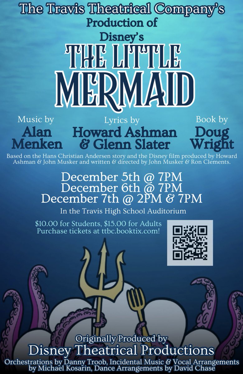 The countdown is ON! 5 days until we open! 🧜🏼‍♀️🫧🪸🦀🐠 <a href="/THS_Tigers/">Travis High School</a> <a href="/thsDramaBooster/">Travis HS Theatre Boosters</a> <a href="/FineArts_FBISD/">Jared Berry-FBISD Fine Arts</a> <a href="/FBISDFineArts/">FBISD Fine Arts</a> 

JOIN US UNDER THE SEA!! Tickets available at TTBC.booktix.com 🧜🏼‍♀️🫧🪸🦀🐠