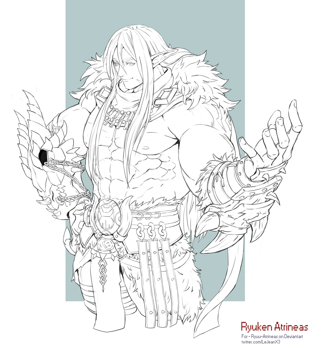 Commission for https://t.co/CkwF2HmCAW
-RYUKEN ATRINEAS-
Ryo is a heavy-bodied, smooth-faced elf from a tropical archipelago known as the Valandil isles. He is blessed with incredible strength and size as a paragon of physical power, yet his face is gentle and more beautiful to 