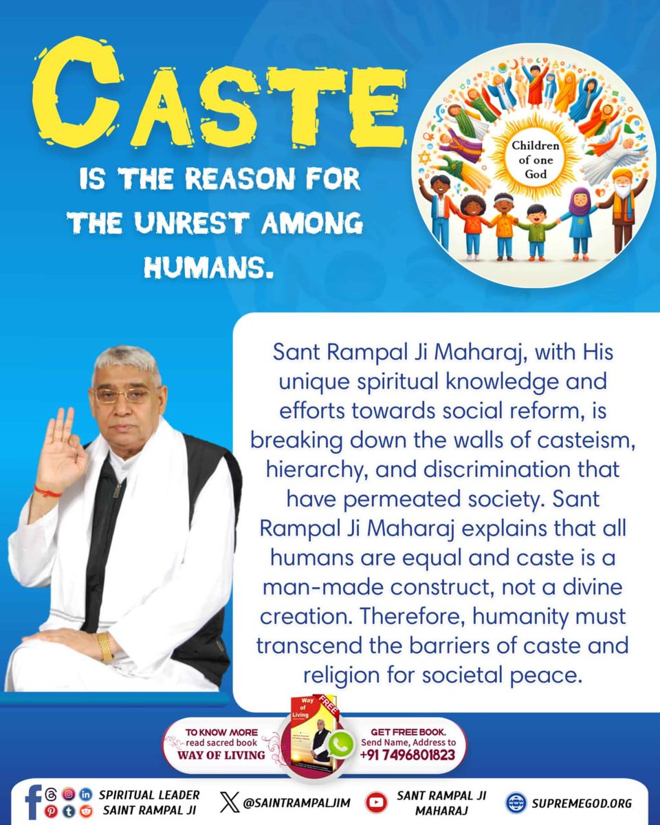 #जाति_मनुष्यकी_अशांति_का_कारण
Sant Rampal Ji is breaking the walls of caste discrimination prevalent in the society with his unique spiritual knowledge and efforts for social reform.
Watch on Sant Rampal Ji Maharaj YouTube Channel
Living Being Is Our Race