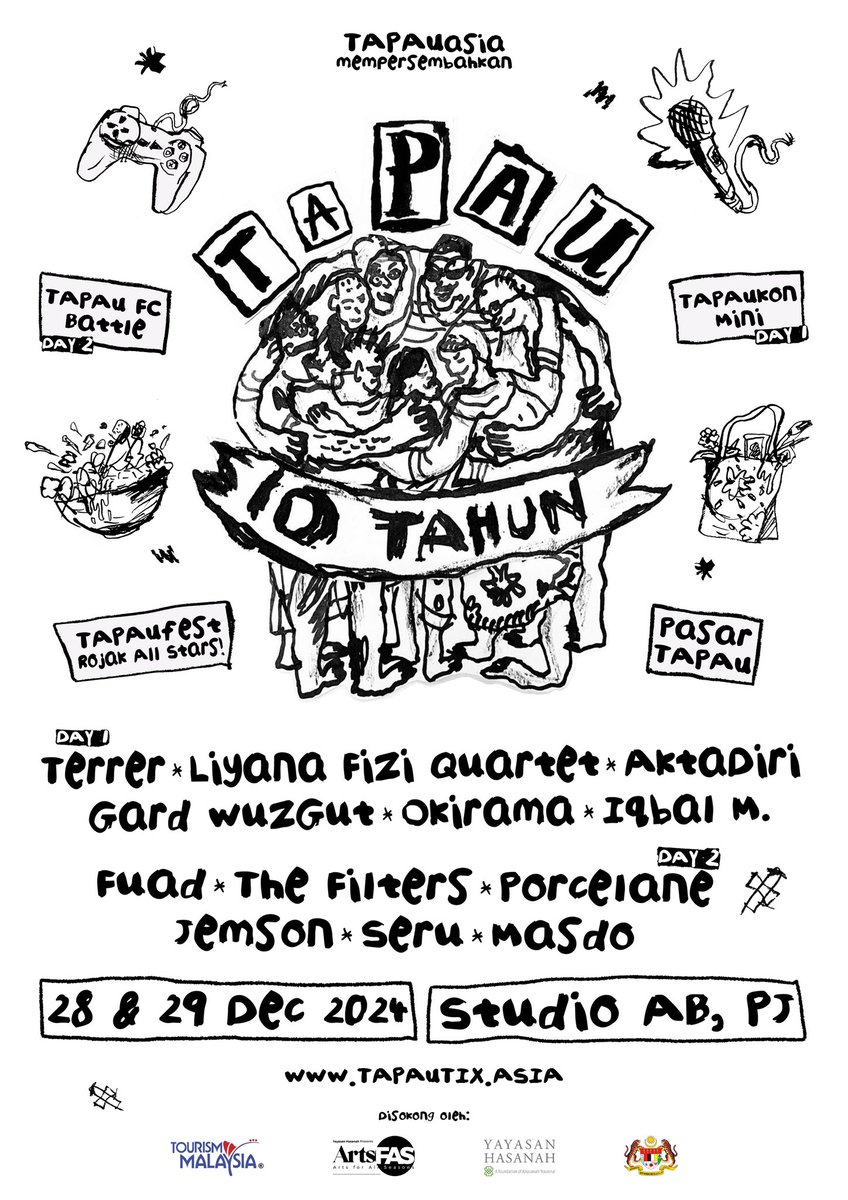 ✨TIKET SUDAH MULA DIJUAL!✨

Setelah lebih sedekad penglibatan TAPAU dalam scene, tibalah masanya untuk meraikan #TAPAU10tahun bersama komuniti indie dan #showlast2024 beramai-ramai pada 28 &amp; 29 Disember di Studio AB, PJ, Selangor!!

🎟️ tapautix.asia/upcoming-shows…