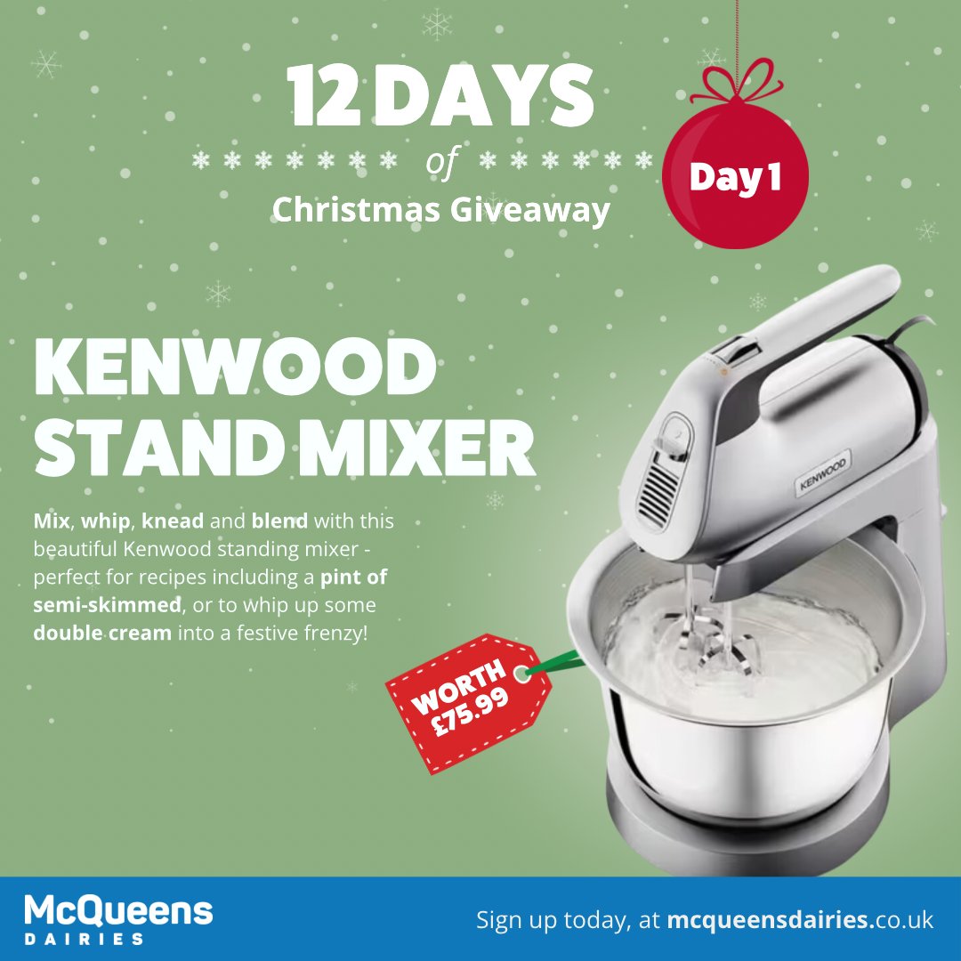 DairiesMcqueens's tweet image. ✨12 Days Of Christmas Competition✨⁠

Day 1 - Kenwood Stand Mixer 

HOW TO WIN:⁠
🎁 Follow @DairiesMcqueens
🎁 Like &amp;amp; Retweet
🎁 Tag a friend in the comments.⁠
⁠
⁠EXTRA ENTRIES are also available on our Instagram and Facebook page 🙌⁠

#12daysofchristmas #giveaway #win