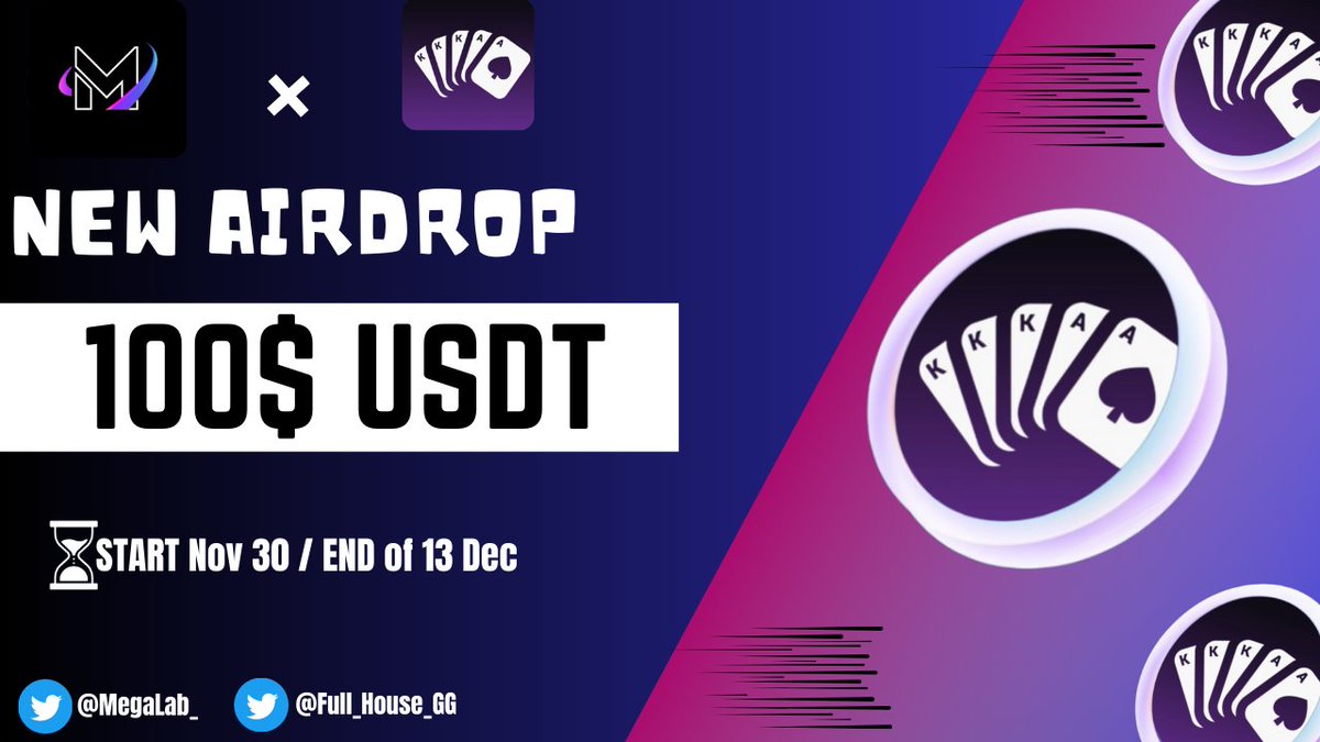 MegaLab_'s tweet image. 🥳  Fullhouse.gg x Mega Lab FCFS #Airdrop 

🏆 Prize Pool:- 100$ USDT  ( #FCFS )

✅ Follow @Full_House_GG
✅ Like, RT &amp;amp; Tag 3 Friends
✅ Complete #Gleam ⤵️
giv.gg/megalabdaoxful…..

⏳Ends 13 Dec.
#Airdrops #Giveaway #ETH #Crypto #FCFS #Presale #usdt #Token #BSC