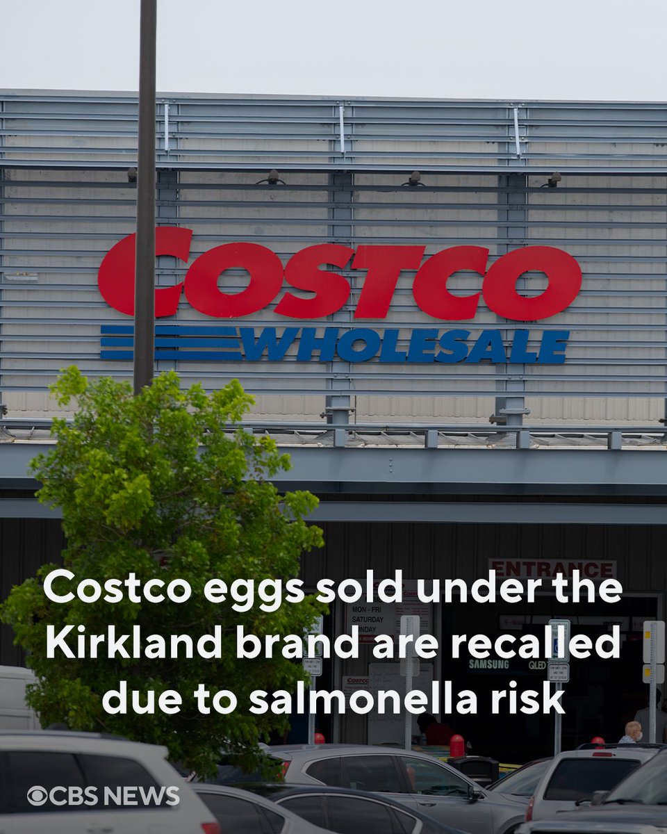 CBSNews's tweet photo. Some Costco eggs sold under the Kirkland Signature brand are being recalled due to the risk of salmonella, according to a notice from the U.S. Food and Drug Administration. https://t.co/fE5N36oSo4 https://t.co/KszO5WOcbR